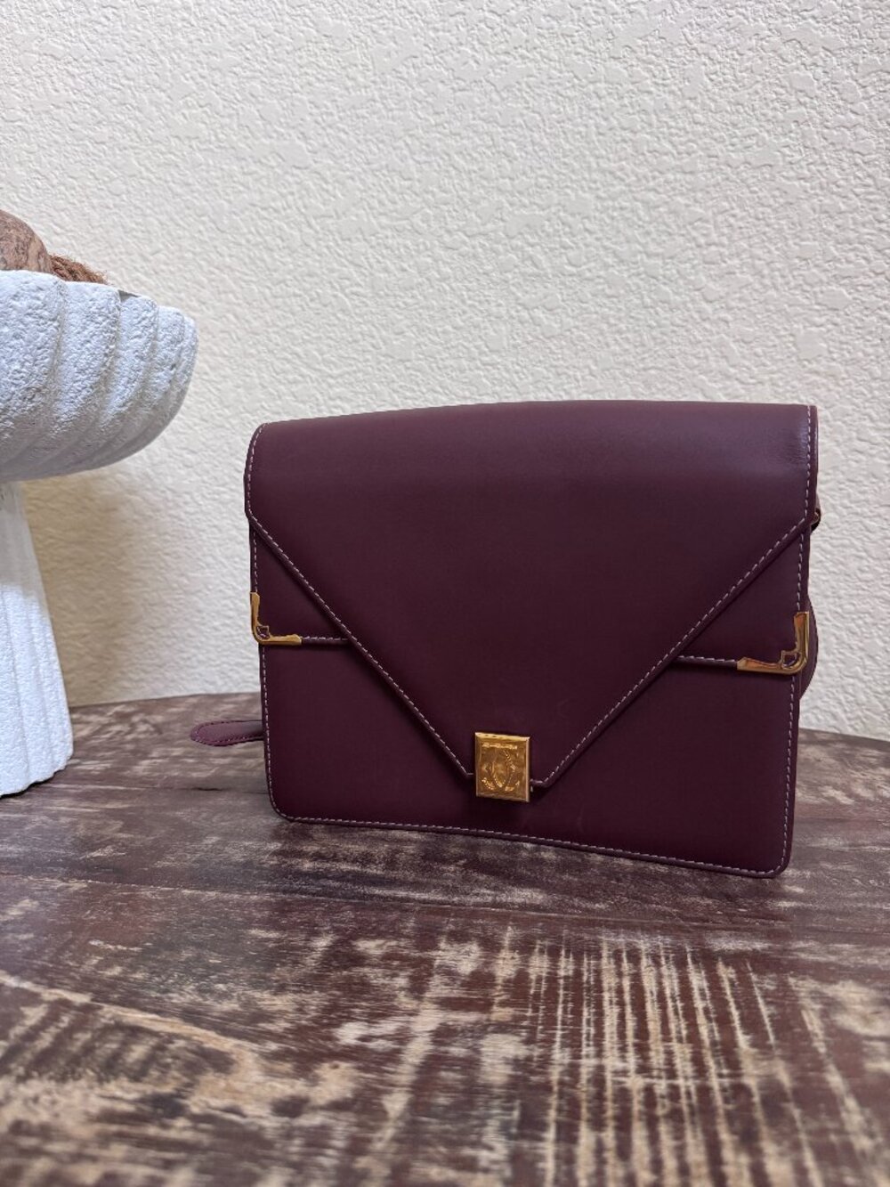 Vintage Cartier Must de Cartier Burgundy Leather Shoulder Bag + Auth